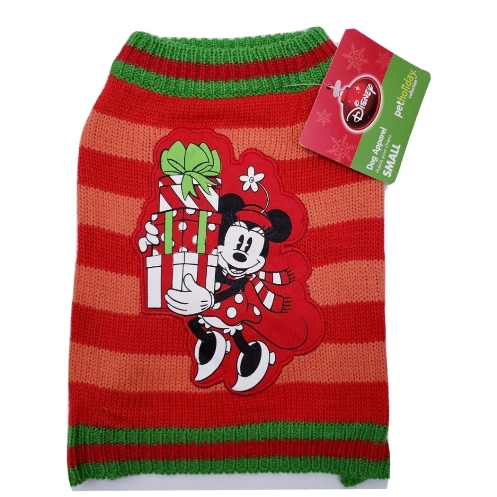 Disney Pets Holiday Collection Minnie Mouse Stripped Knit Sweater Size Small NWT